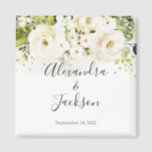 Elegant White Rose & Gold Cursive Wedding Magnet<br><div class="desc">Perfect way to celebrate Your Special Day!  Check Out our Matching Items: https://www.zazzle.com/store/bdp_designs/products?cg=196448434588051810</div>