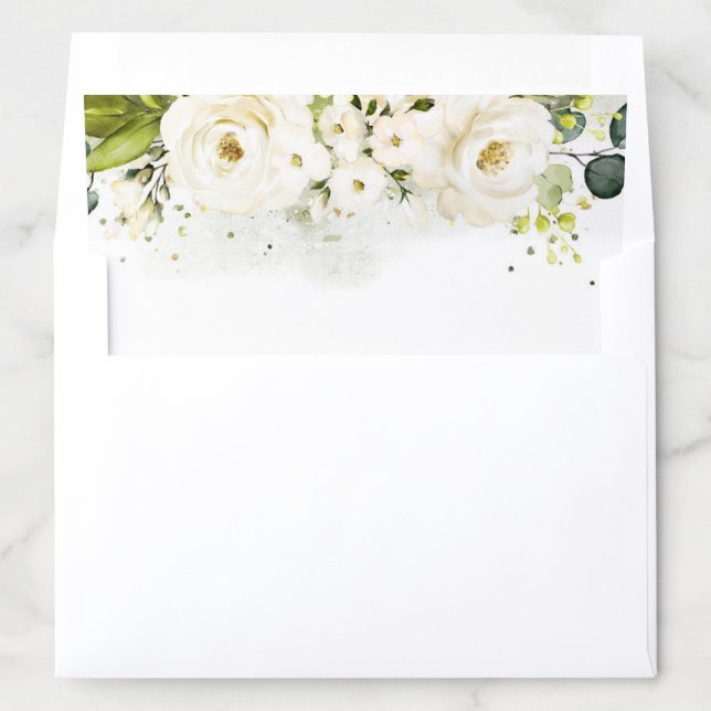 Elegant White Rose & Gold Envelope Liner (In Envelope)