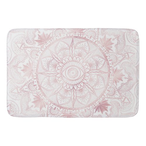 Elegant White Rose Gold Eye Sun Moon Mandala Bath Mat