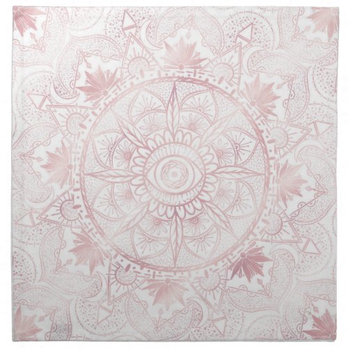 Elegant White Rose Gold Eye Sun Moon Mandala Cloth Napkin