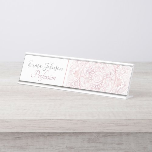 Elegant White Rose Gold Eye Sun Moon Mandala Desk Name Plate