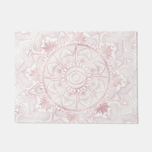 Elegant White Rose Gold Eye Sun Moon Mandala Doormat