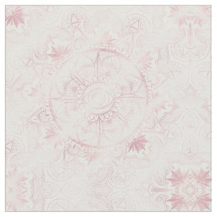 Elegant White Rose Gold Eye Sun Moon Mandala Fabric