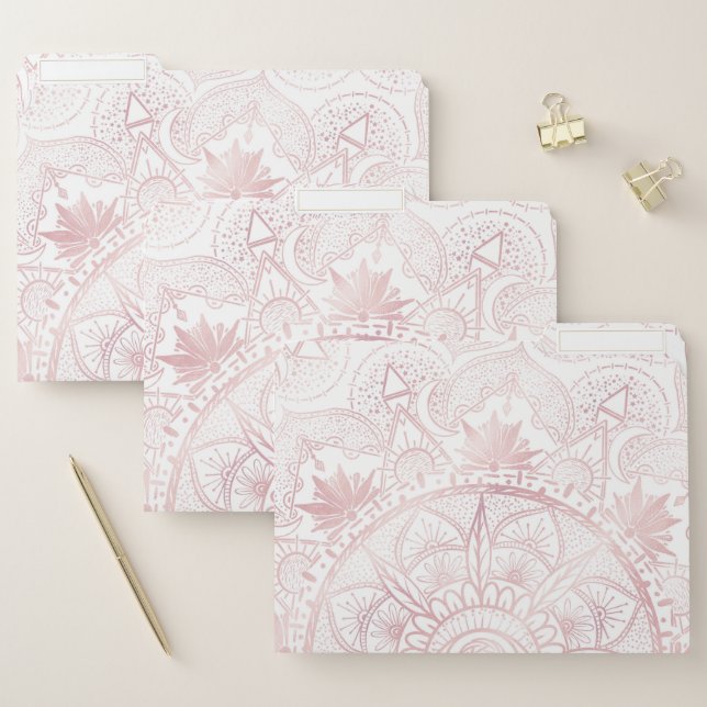 Elegant White Rose Gold Eye Sun Moon Mandala File Folder (Set)