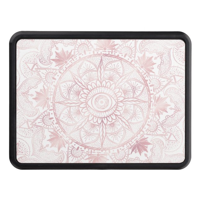 Elegant White Rose Gold Eye Sun Moon Mandala Hitch Cover (Front)