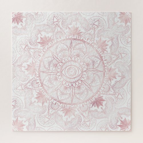 Elegant White Rose Gold Eye Sun Moon Mandala Jigsaw Puzzle