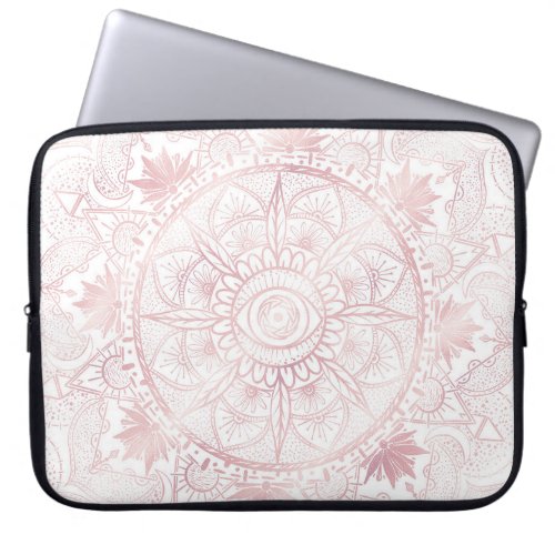 Elegant White Rose Gold Eye Sun Moon Mandala Laptop Sleeve