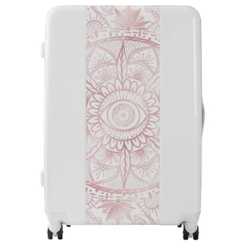 Elegant White Rose Gold Eye Sun Moon Mandala Luggage