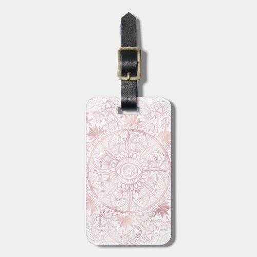 Elegant White Rose Gold Eye Sun Moon Mandala Luggage Tag