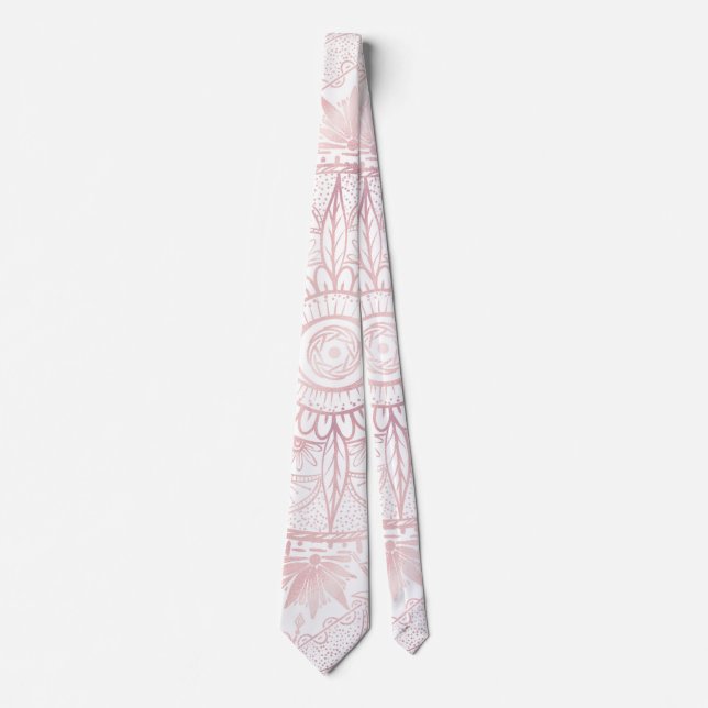 Elegant White Rose Gold Eye Sun Moon Mandala Neck Tie (Front)