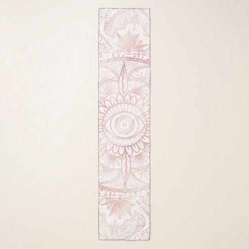 Elegant White Rose Gold Eye Sun Moon Mandala Scarf