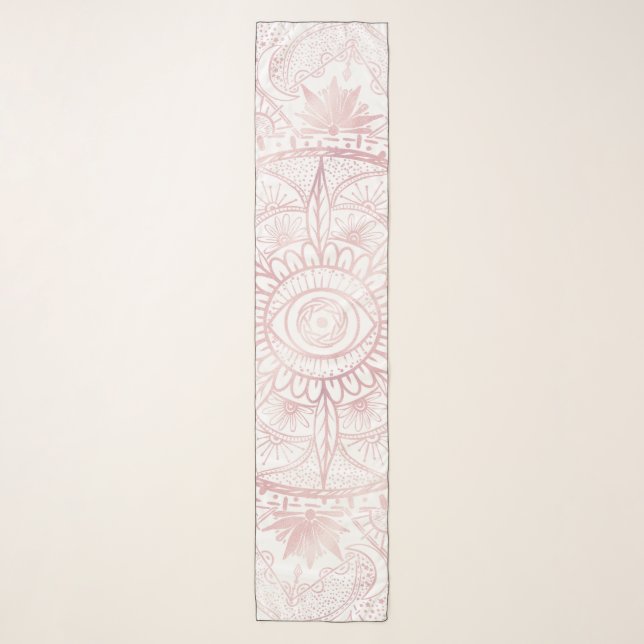 Elegant White Rose Gold Eye Sun Moon Mandala Scarf (Front)