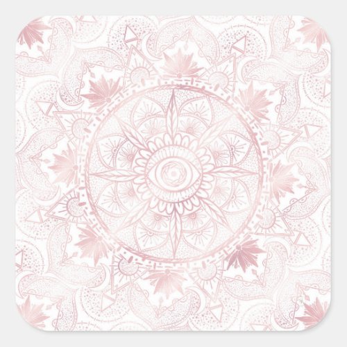 Elegant White Rose Gold Eye Sun Moon Mandala Square Sticker