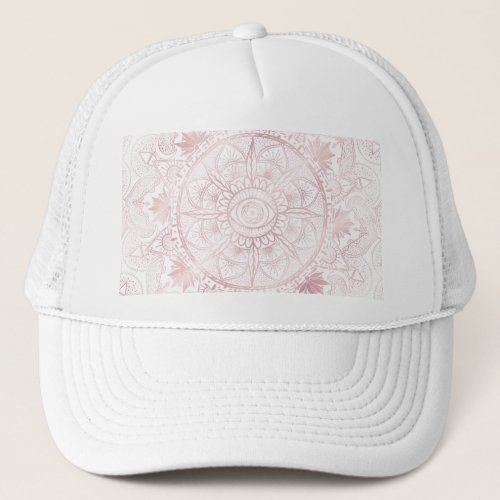 Elegant White Rose Gold Eye Sun Moon Mandala Trucker Hat