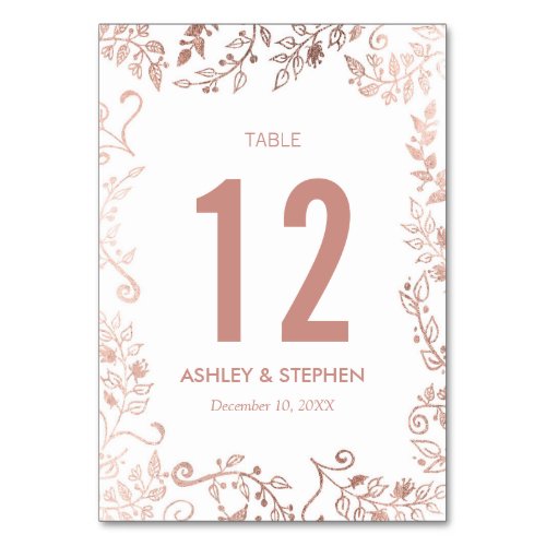 Elegant White Rose Gold Floral Table Numbers