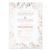 Elegant White Rose Gold Floral Wedding Invitation