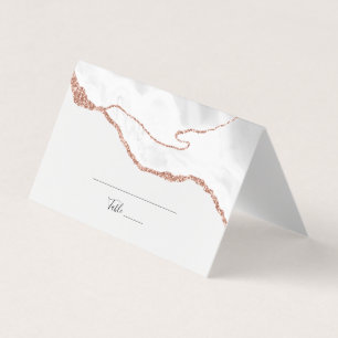 Elegant White Rose Gold Folded Place Card