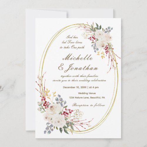 Elegant White Rose Gold Frame Christian Wedding Invitation