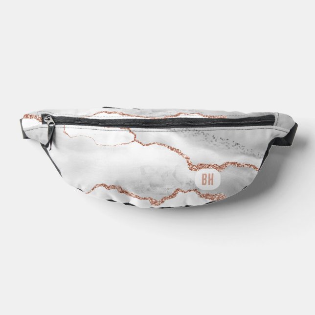 Elegant White Rose Gold Glitter Agate Marble  Fanny Pack (Lay Down)
