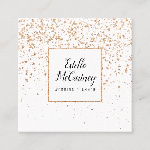 Elegant white rose gold glitter wedding planner square business card