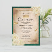 Elegant White Rose Gold Green Quinceanera  Invitation (Standing Front)
