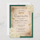 Elegant White Rose Gold Green Quinceanera  Invitation (Front)