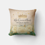 Elegant White Rose Gold Green Quinceanera Throw Pillow at Zazzle