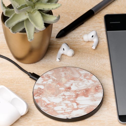 Elegant White  Rose Gold Marble 2 Wireless Charger