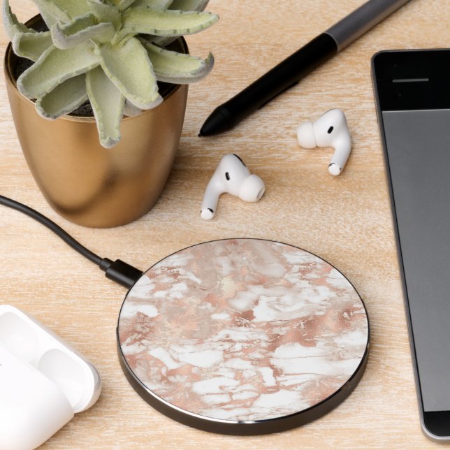 Elegant White & Rose Gold Marble 2 Wireless Charger (Desk 2)