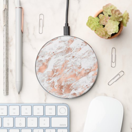 Elegant White  Rose Gold Marble 4 Wireless Charger
