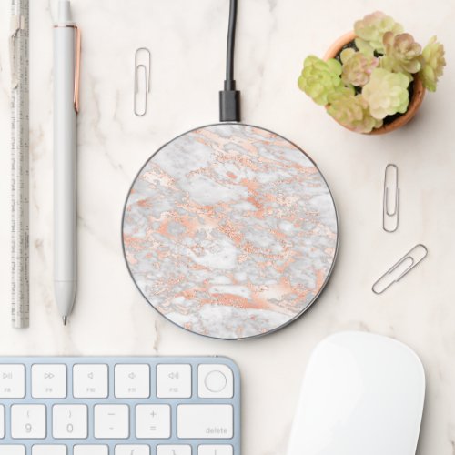Elegant White  Rose Gold Marble 5 Wireless Charger