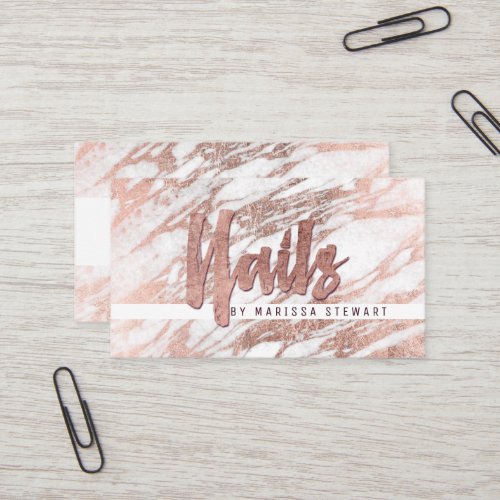 Elegant White Rose Gold Marble Nail Technician Business Card