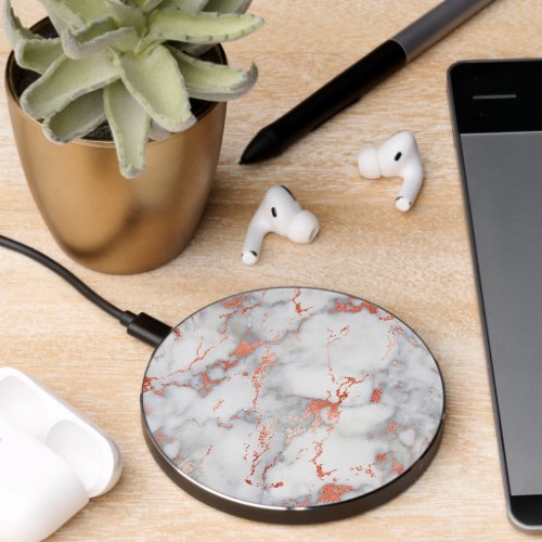 Elegant White  Rose Gold Marble Wireless Charger