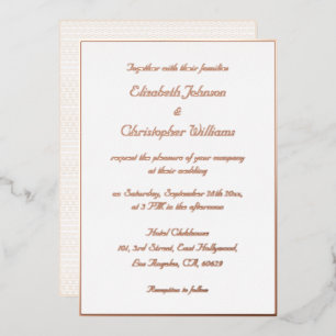 Elegant White Rose Gold Modern Custom Wedding Foil Invitation
