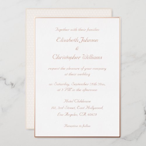 Elegant White Rose Gold Modern Custom Wedding Foil Invitation