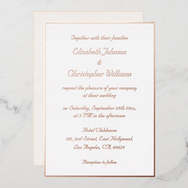 Elegant White Rose Gold Modern Custom Wedding Foil Invitation (Front/Back)