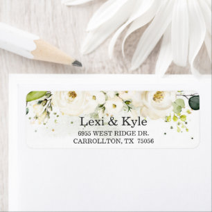 Elegant White Rose & Gold Modern Font Address Label
