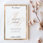 Elegant white rose gold monogram initials wedding invitation