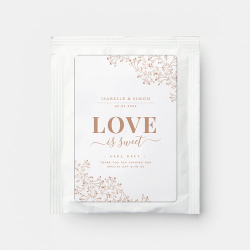 Elegant White  Rose Gold Personalized Wedding Tea Bag Drink Mix