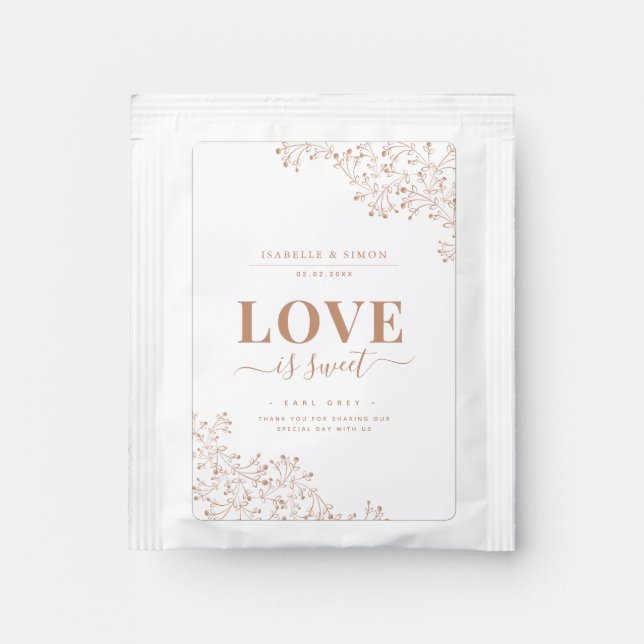 Elegant White & Rose Gold Personalized Wedding Tea Bag Drink Mix (Front)