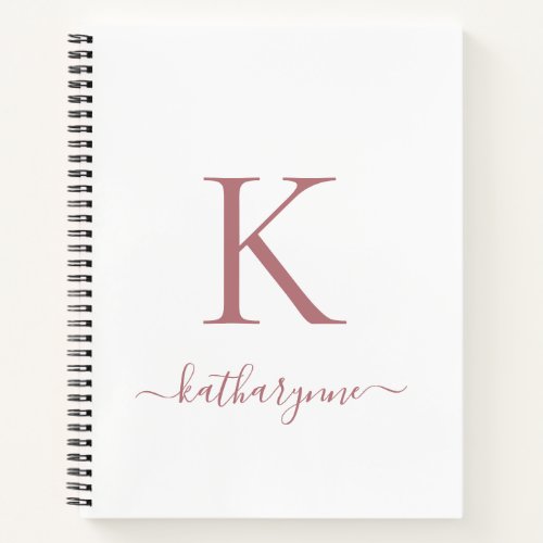 Elegant White Rose Gold Pink Monogram Name Notebook