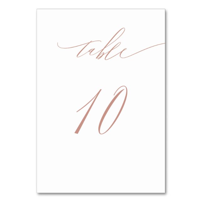 Elegant White Rose Gold Script 10 Wedding Table Number (Front)