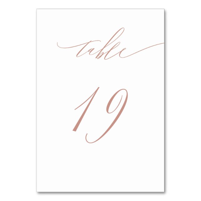 Elegant White Rose Gold Script 19 Wedding Table Number (Front)