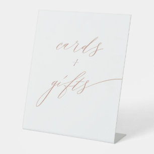 Elegant White Rose Gold Script Cards Gifts Pedestal Sign