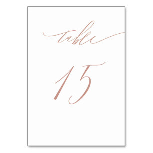Elegant White Rose Gold Script No 15 Wedding Table Number
