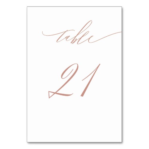 Elegant White Rose Gold Script No 21 Wedding Table Number