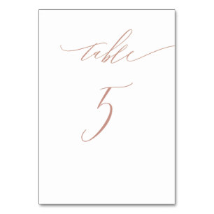 Elegant White Rose Gold Script No 5 Wedding Table Number