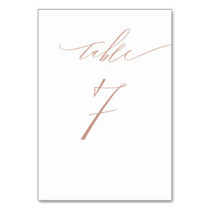 Elegant White Rose Gold Script No 7 Wedding Table Number