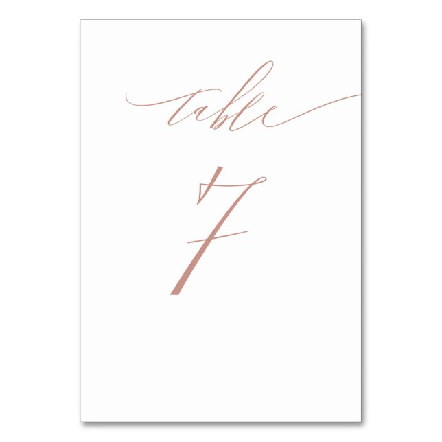 Elegant White Rose Gold Script No 7 Wedding Table Number (Front)