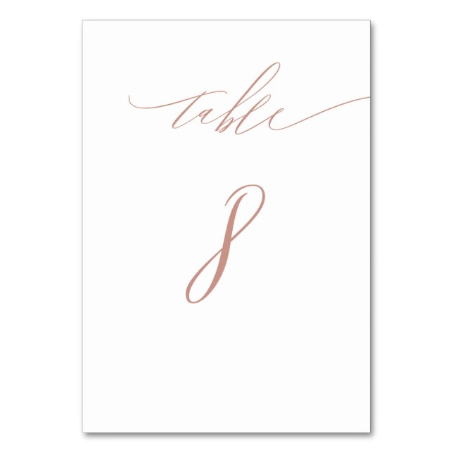 Elegant White Rose Gold Script No 8 Wedding Table Number (Front)